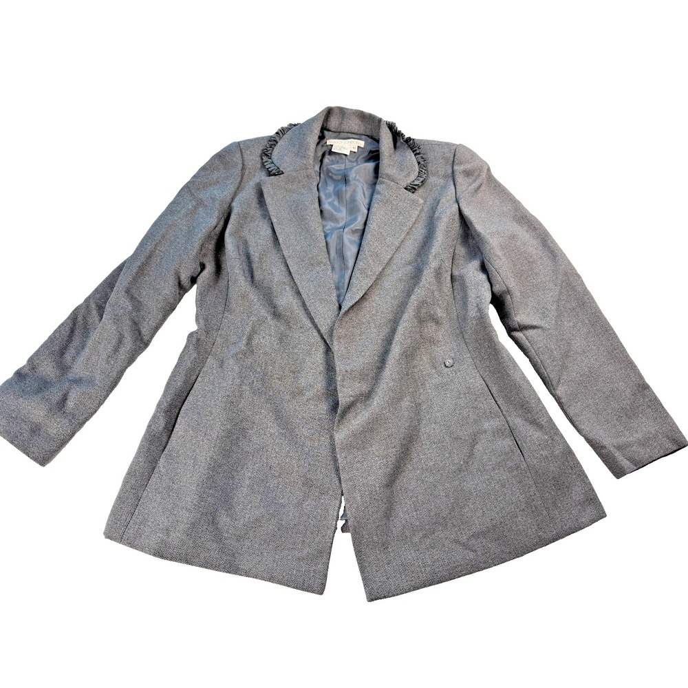 Maggy London Womens 10 Gray Herringbone Coat Fringe Collar Lined AS IS